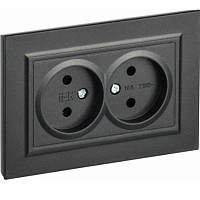 Розетка 2-м СП BRITE РС12-2-БрЧ 10А в сборе без заземл. без защ.шторок черн. IEK BR-R20-10-K02-F, изображение 1