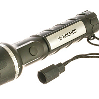 Космос фонарь ручной 2058LED (2xR6) 3св/д (90lm), черный+сереб./резина, влагозащитный, BL, изображение 1