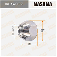 Гайка колесная (12 х 1,25 х 16 ключ 21 открытая) Masuma MLS002, изображение 2
