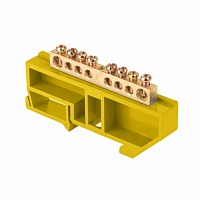Шина "0" N (6х9) 8 отверстий латунь желтый изолятор на DIN- рейку EKF PROxima, изображение 1