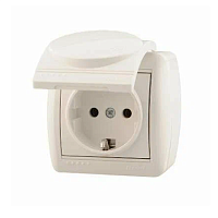 Розетка 1-м ОП Ната 16А IP20 с заземл. с крышкой керамика бел. LEZARD 710-0200-123, изображение 1