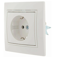 Розетка 1-м СП Мира 16А IP20 с заземл. с бел. вставкой керамика бел. LEZARD 701-0202-122, изображение 1