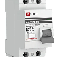 Устройство защитного отключения УЗО ВД-100 2P 40А/30мА (электромеханическое) EKF PROxima, изображение 1
