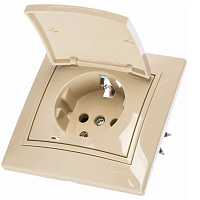 Розетка 1-м СП Мира 16А IP20 с заземл. с крышкой со вставкой керамика крем. LEZARD 701-0303-123, изображение 1